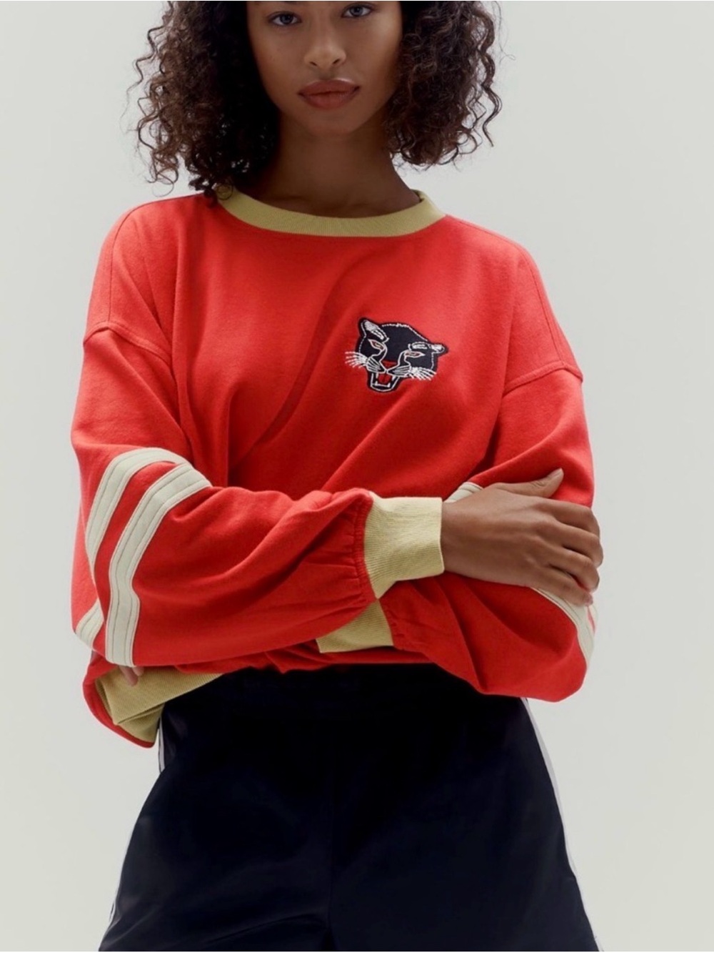 Anthropologie Pilcro Pep Rally Oversized Crewneck Sweatshirt XS Red Panther